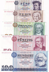 Germany DDR SET 5;5 10 20 50 100 MARK  1971-1975 P 27 28 29 30 31 UNC