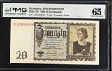 Germany 20 Reichsmark 1939 P 185 Gem UNC PMG 65 EPQ