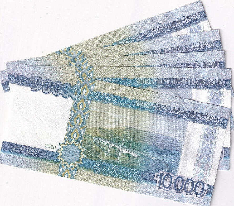 Laos 10000 Kip 2020 P 41 b UNC, LOT 5 PCS, Pha That Luang pagoda