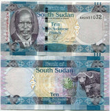 South Sudan 10 Pounds ND 2011 P 7 UNC , John Garang, Buffalos, pineapple