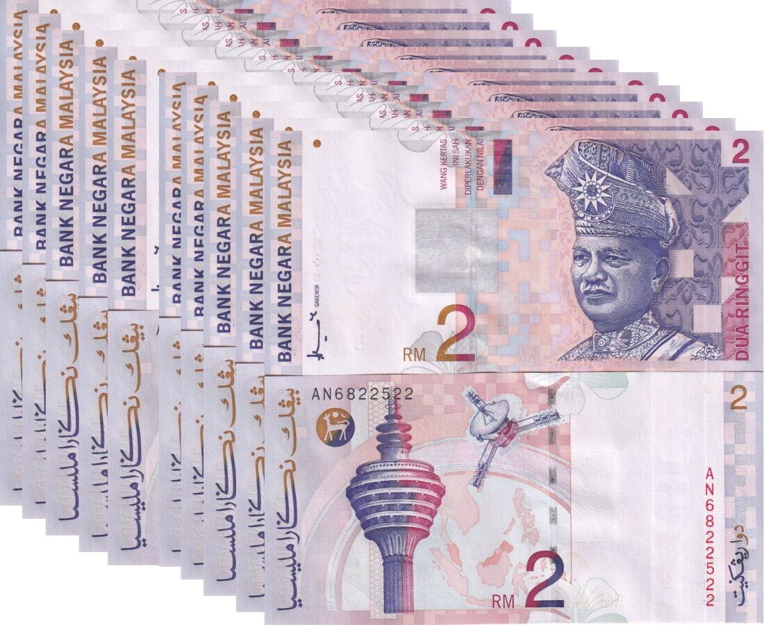 Malaysia 2 Ringgit ND 1996-1999 P 40a UNC W/TONE LOT 10 PCS