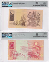 South Africa Set 2; 20 50 RAND ND 1984 P 121 P 122 Gem UNC PMG 66 EPQ