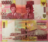 Indonesia 100000 Rupiah 2014/2016 P 153Ac "X" Replacement UNC