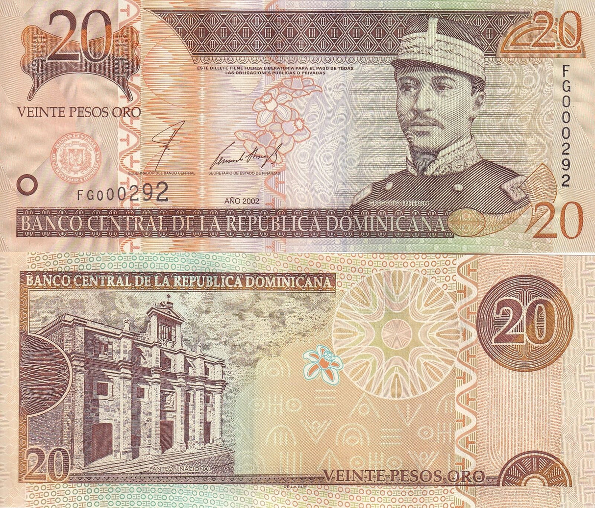 Dominican Republic 20 Pesos 2002 P 169 b UNC