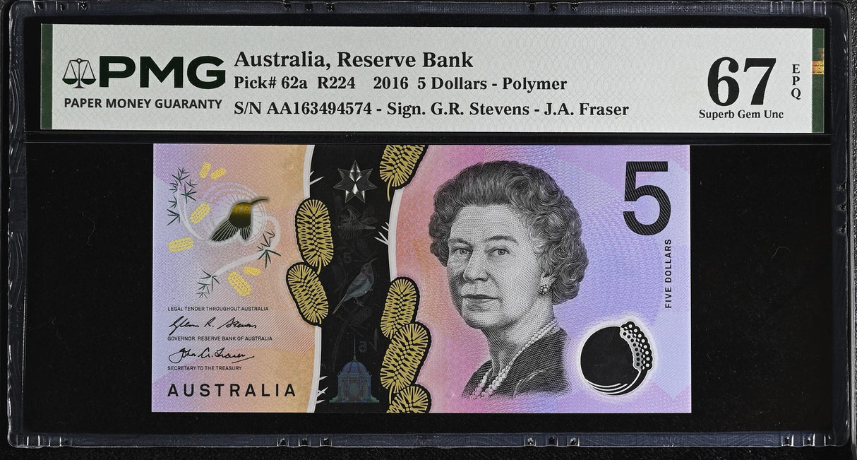 Australia 5 Dollars 2016 P 62 a Polymer Superb Gem UNC PMG 67 EPQ