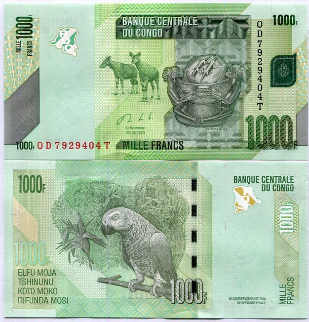 Congo 1000 Francs 2020 P 101 c UNC