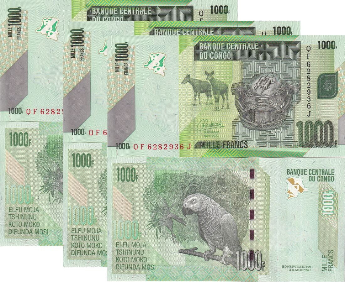 Congo 1000 Francs 2022 P 101 UNC LOT 3 PCS