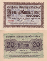 Germany 20 Million Mark 1923 Bayern AUnc