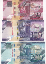 Kenya set 3 UNC 50 100 500 Shillings 2024 P 53 54 55