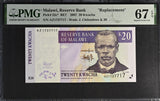 Malawi 20 Kwacha 2007 P 52 c* Replacement Superb GEM UNC PMG 67 EPQ