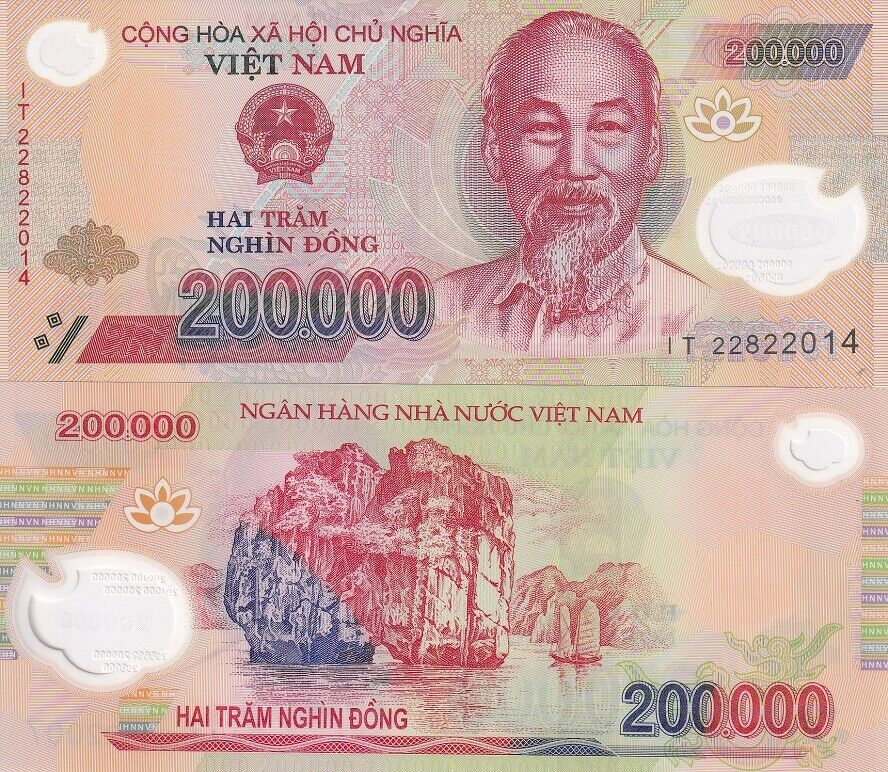 Vietnam 200000 Dong Mixed Year Polymer P 123 UNC LOT 5 Pcs – NotesHOBBY