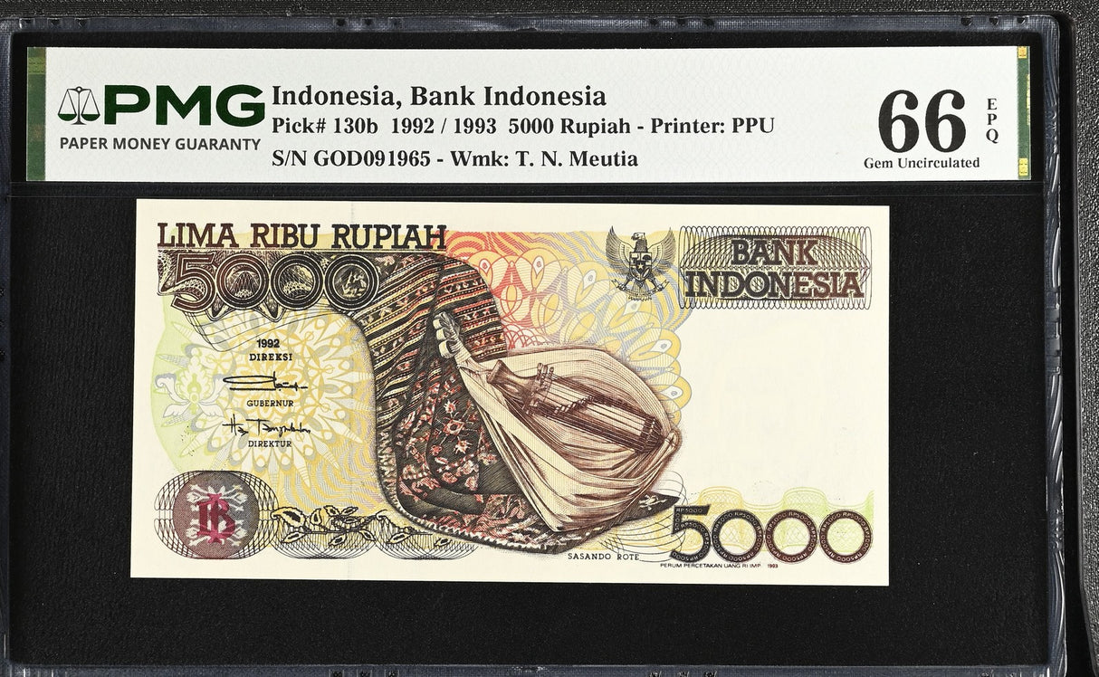 Indonesia 5000 Rupiah 1992 / 1993 P 130 b Gem UNC PMG 66 EPQ