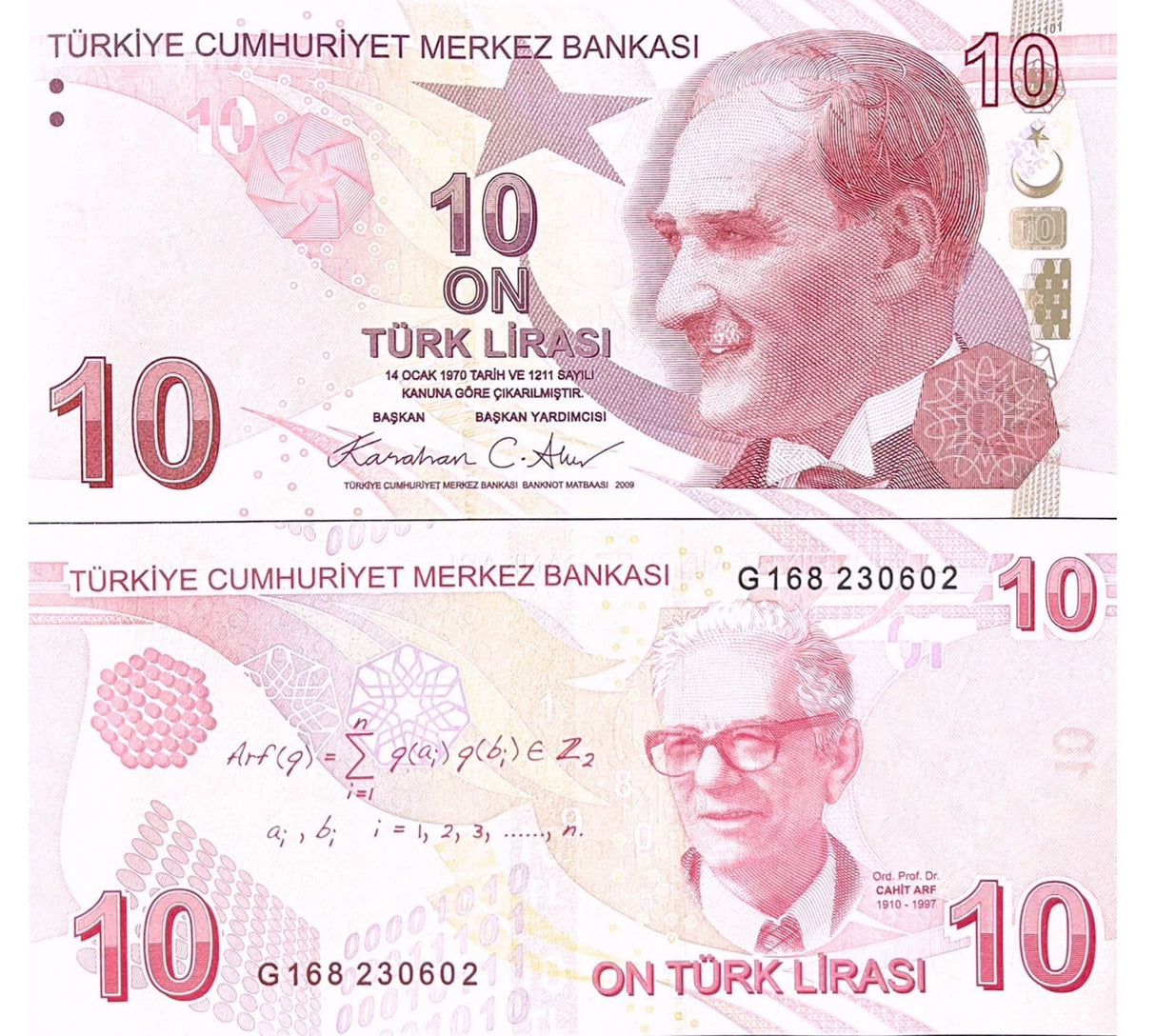 Turkey 10 Lira 2009/2026 P 223 Prefix G New Sign UNC