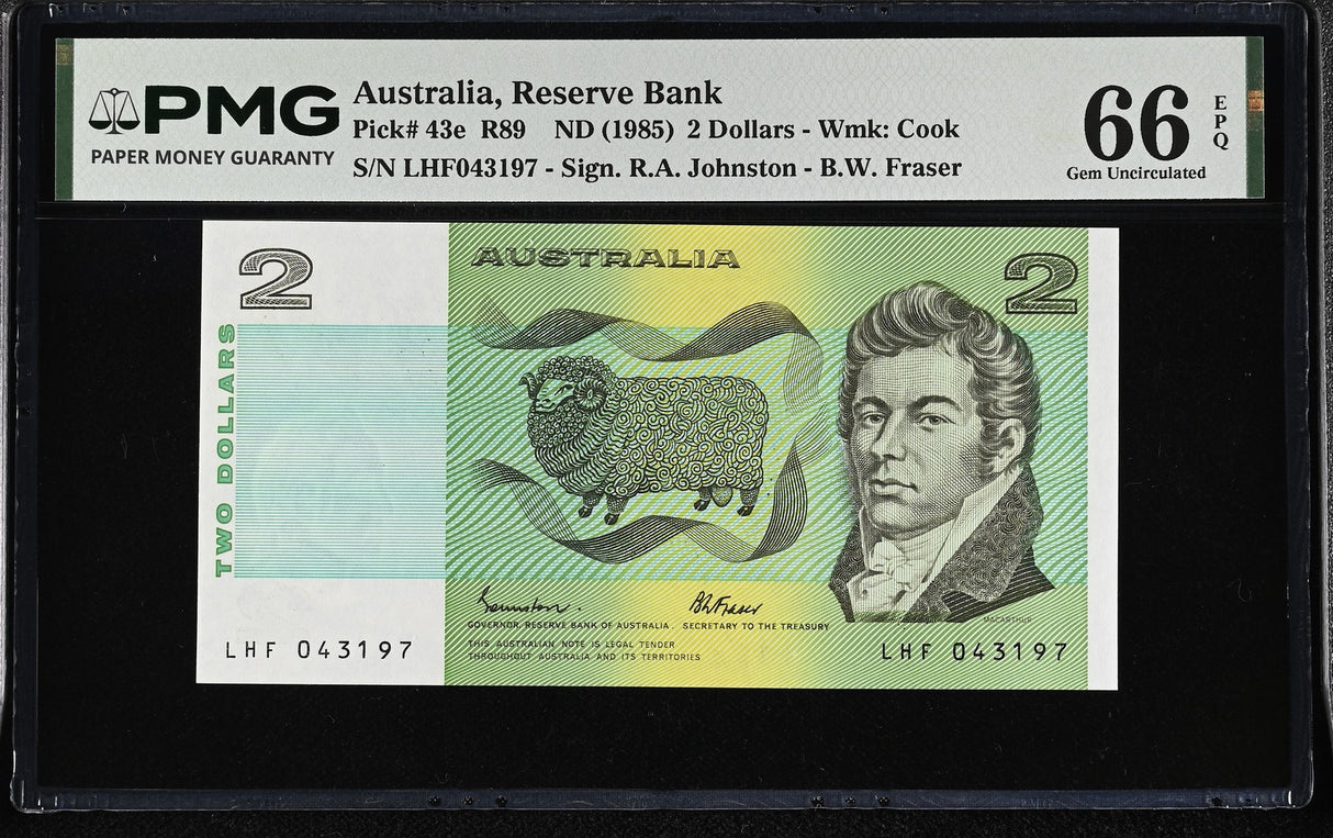 Australia 2 Dollars ND 1985 P 43 e Gem UNC PMG 66 EPQ WTM Cook