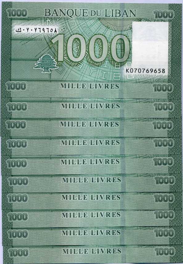 Lebanon 1000 Livres 2016 P 90 c UNC LOT 10 PCS