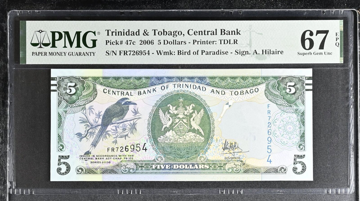 Trinidad & Tobago 5 Dollars 2006 P 47 c Superb Gem UNC PMG 67 EPQ