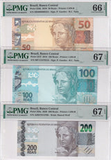 Brazil Set 7; 2 5 10 20-200 Reais 2010 P 252-P 258 Superb Gem UNC PMG 65-67 EPQ