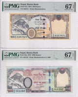 Nepal Set 2; 500 1000 Rupees 2016 2019 P 81 P 82 Superb Gem UNC PMG 67 EPQ