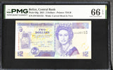 Belize 2 Dollars 2021 P 66 g Gem UNC PMG 66 EPQ