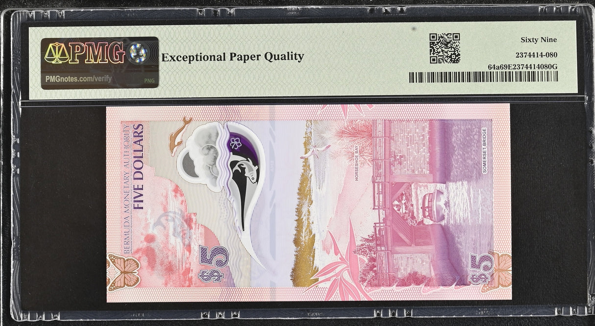 Bermuda 5 Dollars 2024 P 64 a Superb Gem UNC PMG 69 EPQ TOP POP