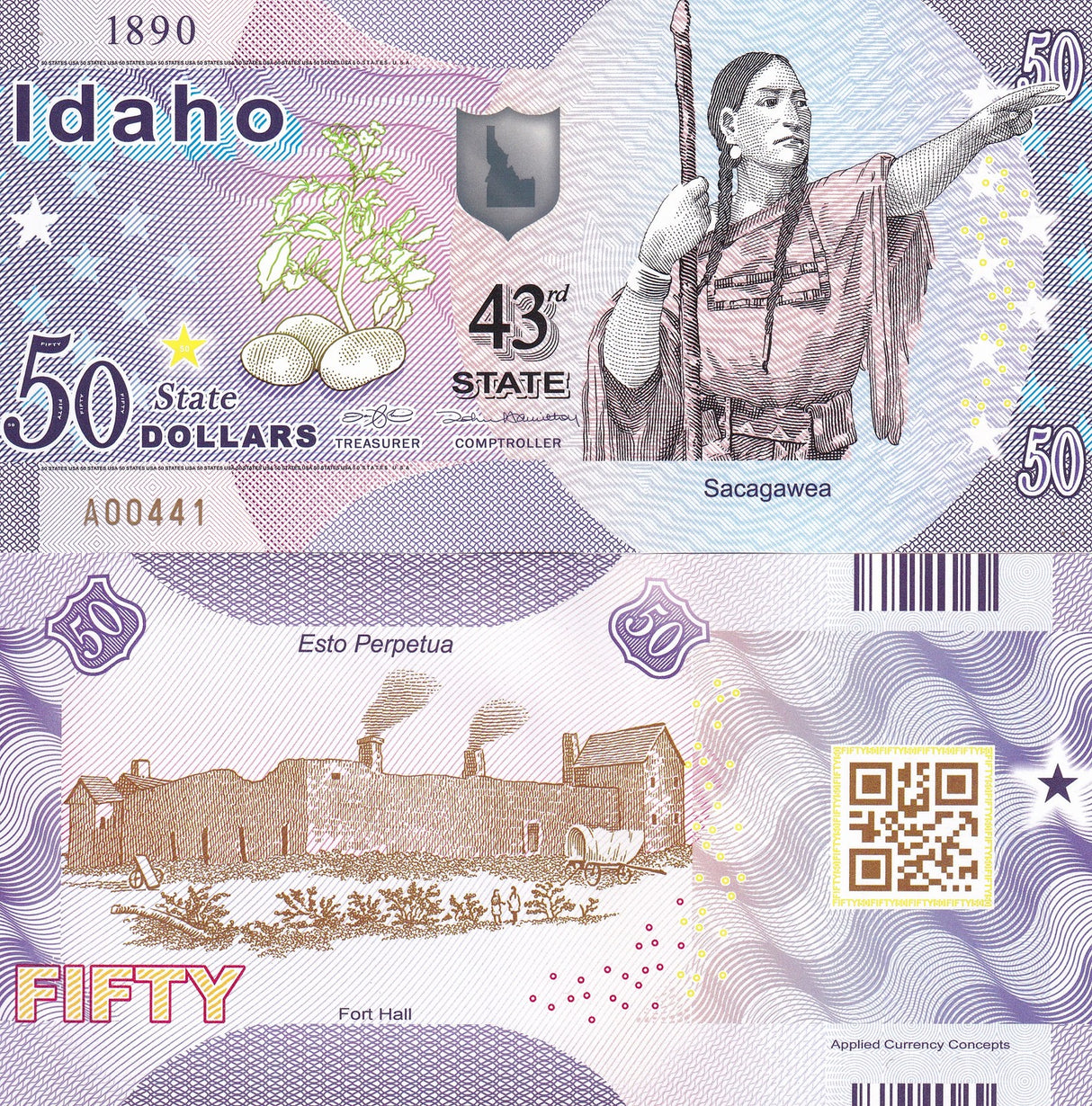 UNITED STATE USA. 50 Dollars 2020 POLYMER 43nd Idaho UNC