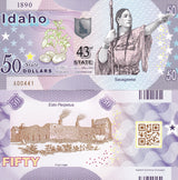 UNITED STATE USA. 50 Dollars 2020 POLYMER 43nd Idaho UNC