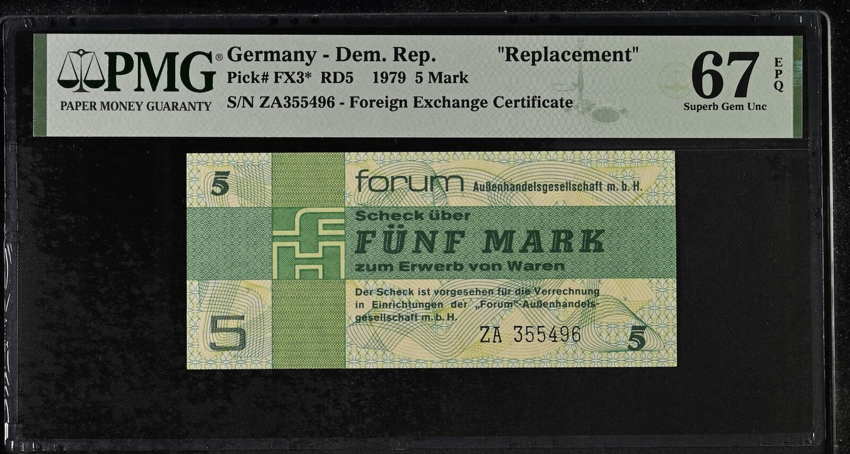 Germany Democratic 5 Mark 1979 P FX3* Replacement Superb Gem UNC PMG 67 EPQ