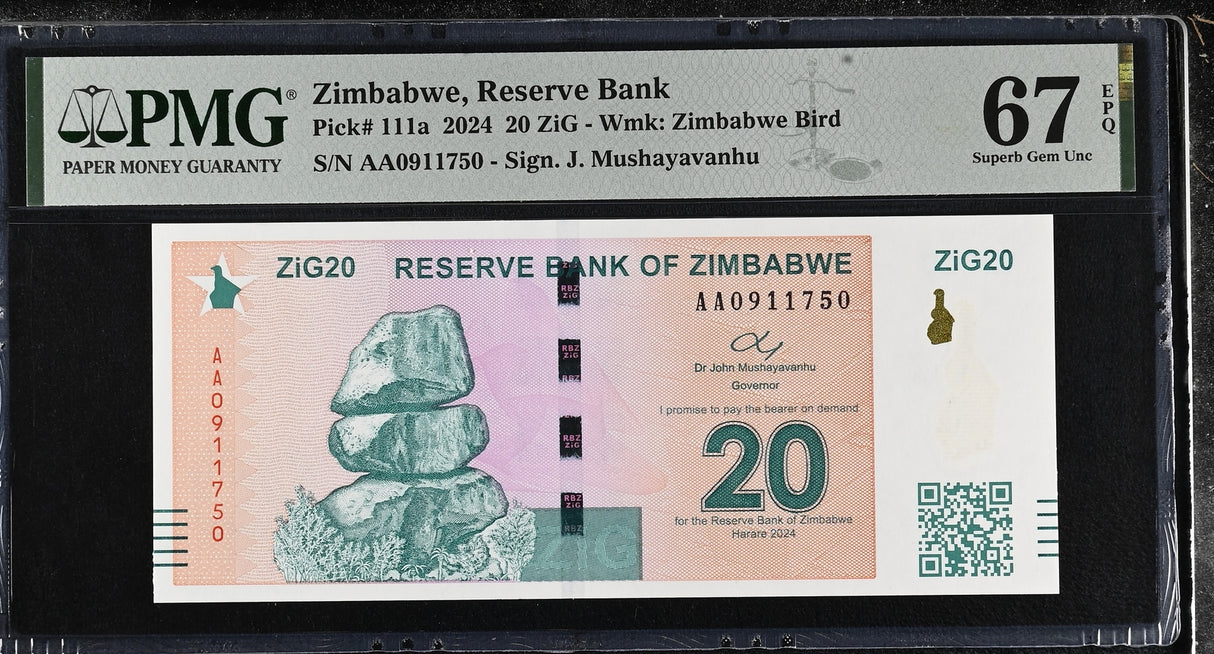 Zimbabwe 20 ZiG 2024 P 111 a Superb Gem UNC PMG 67 EPQ