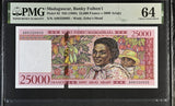 Madagascar 25000 Francs 5000 Ariary ND 1998 P 82 Choice UNC PMG 64