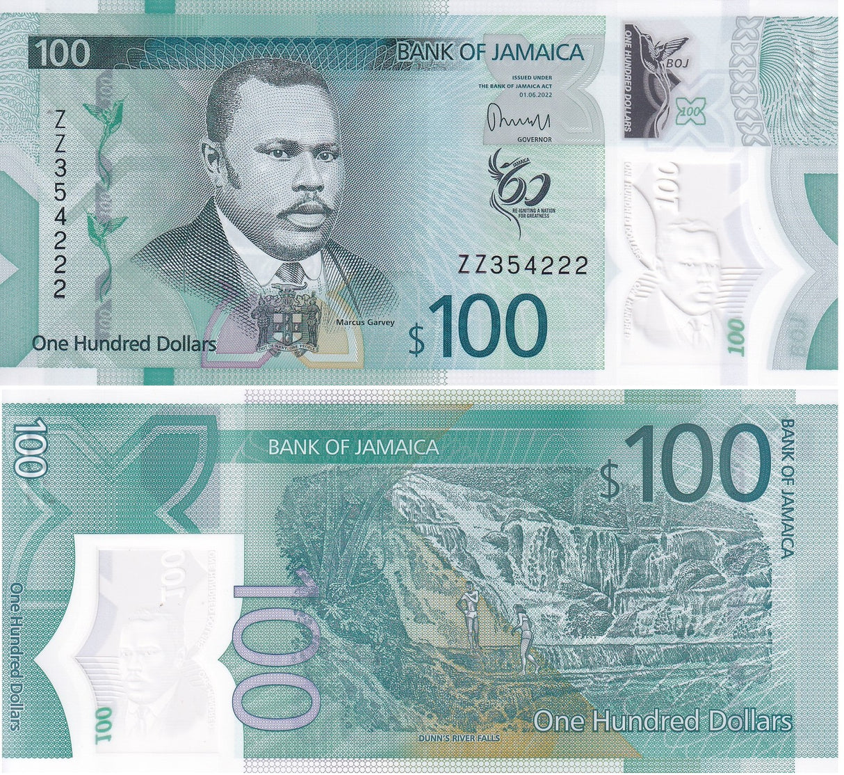 Jamaica 100 Dollars 2022 / 2023 P 97 Polymer Replacement zz UNC