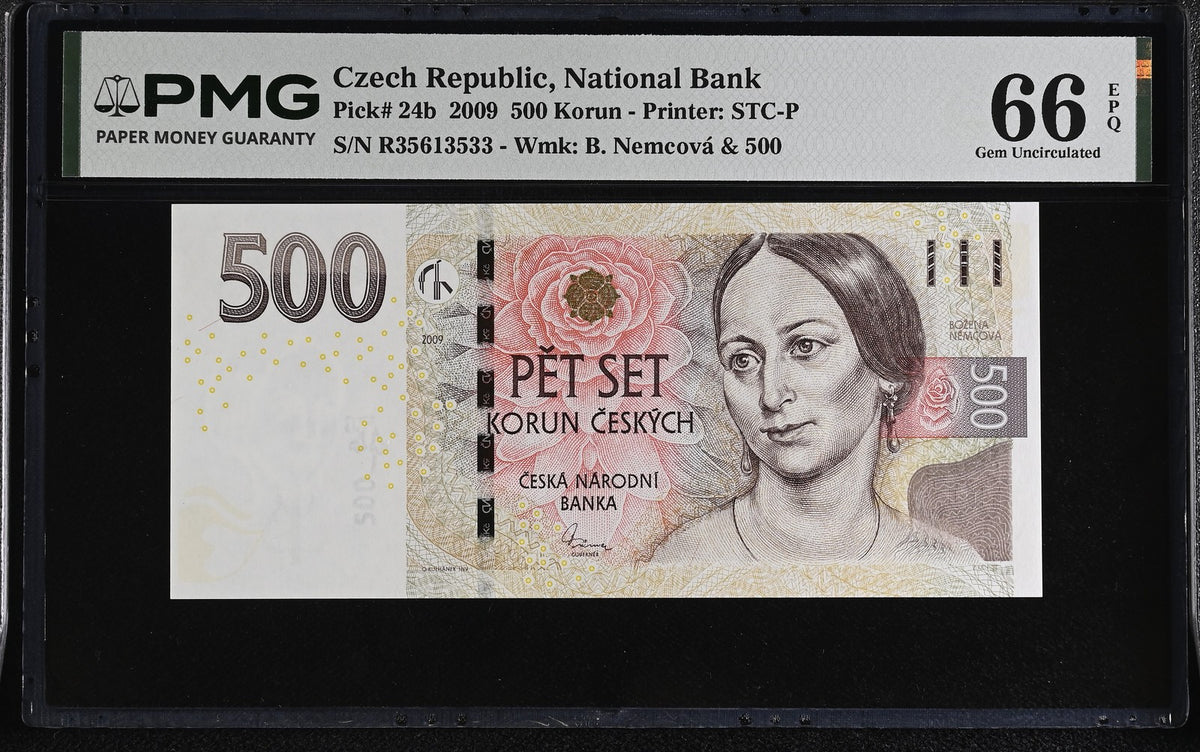 Czech Republic 500 Korun 2009 P 24 b Gem UNC PMG 66 EPQ ,Graded Note