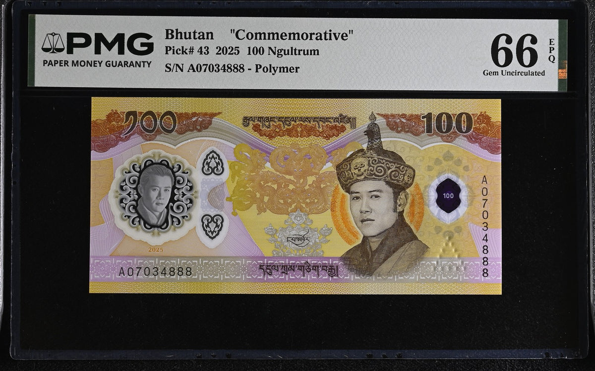 Bhutan 100 Ngultrum 2025 P 43 Commemorative Gem UNC PMG 66 EPQ ENDING 888
