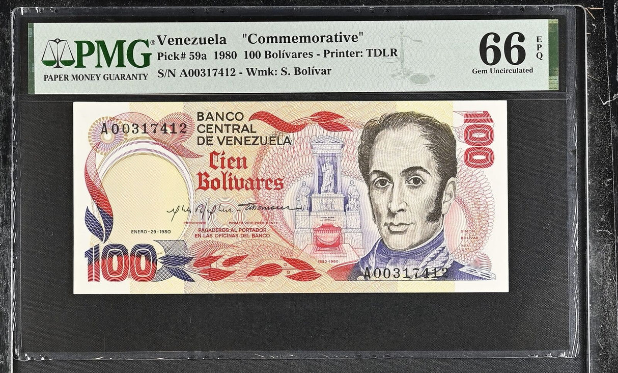 Venezuela 100 Bolivares 1980 Commemorative P 59 a Gem UNC PMG 66 EPQ