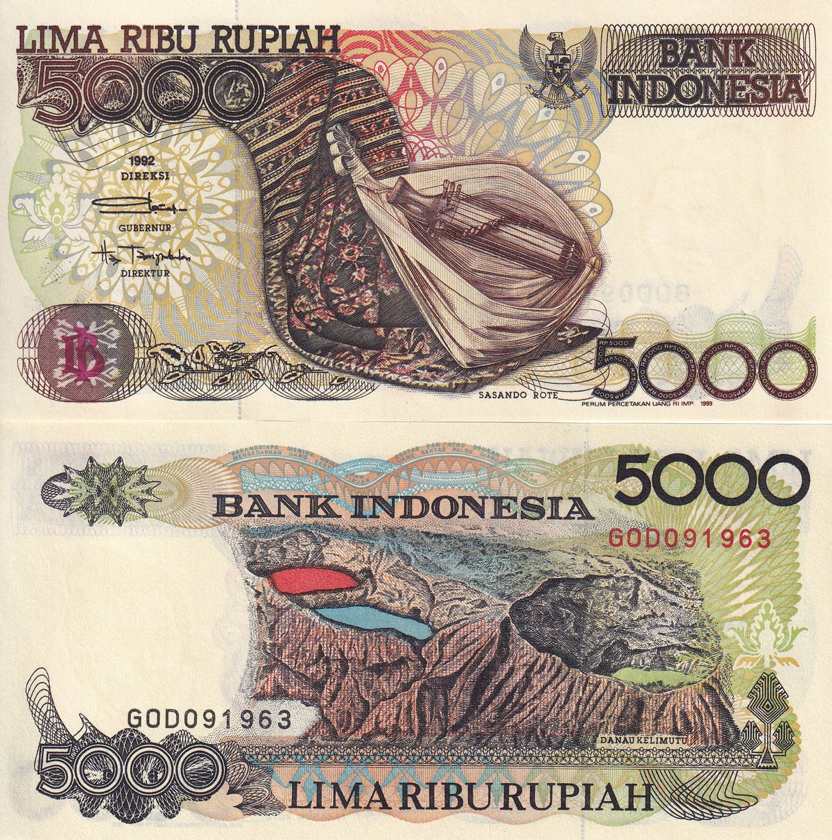 Indonesia 5000 Rupiah 1992/1993 P 130 b UNC