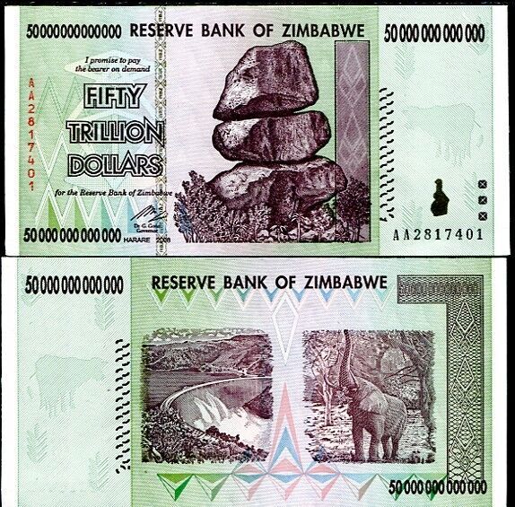 Zimbabwe SET 2 UNC 50 100 Trillion Dollars 2008 P 90 P 91 NEW
