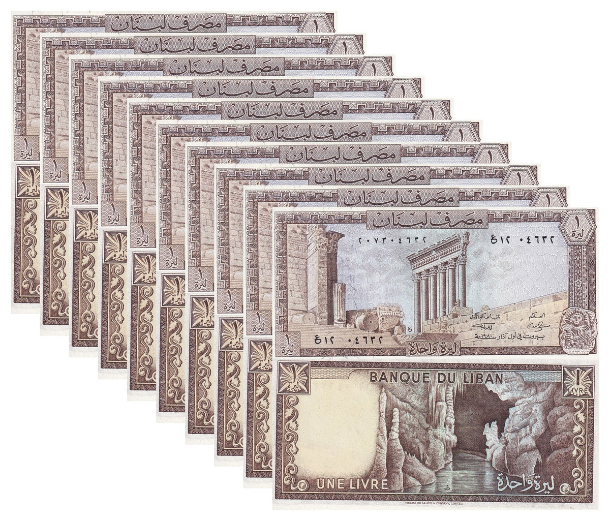 Lebanon 1 Livres 1980 P 61 c UNC LOT 10 PCS ,Columns of Jupiter temple, Baalbek