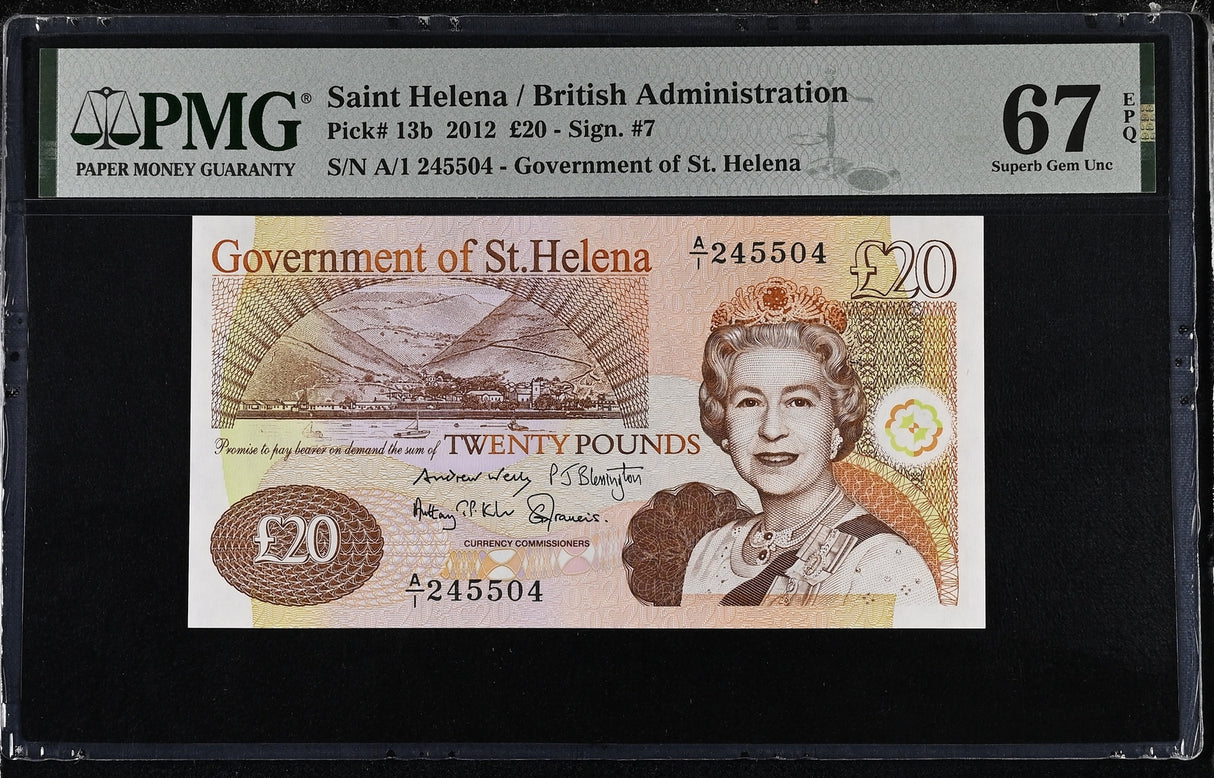 St. Helena 20 Pounds 2012 Prefix A/1 P 13 b Superb Gem UNC PMG 67 EPQ