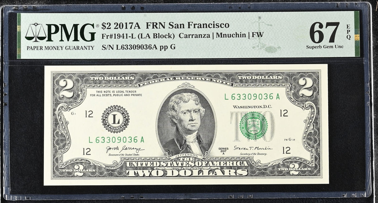 United States 2 Dollars Usa 2017A P 545 L San Fran UNC Superb Gem PMG 67 EPQ
