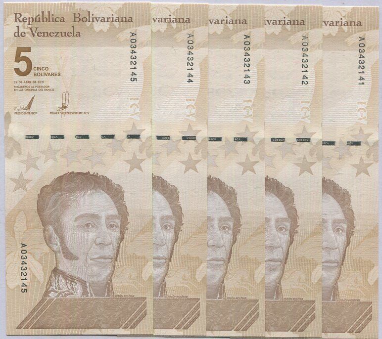 Venezuela 5 Million Bolivares Digitales 2021 P 115 UNC LOT 5 PCS