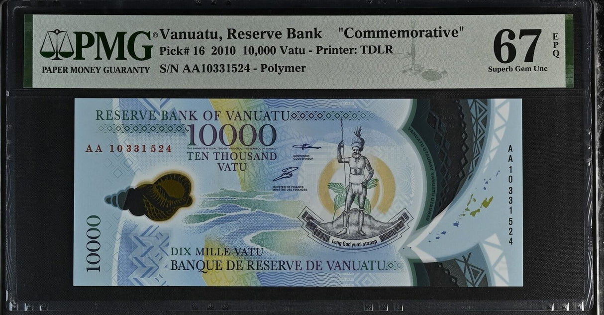 Vanuatu 10000 Vatu 2010 P 16 Comm. Polymer Superb Gem UNC PMG 67 EPQ