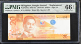 Philippines 20 Piso 2010 P 206 a* Replacement Gem UNC PMG 66 EPQ