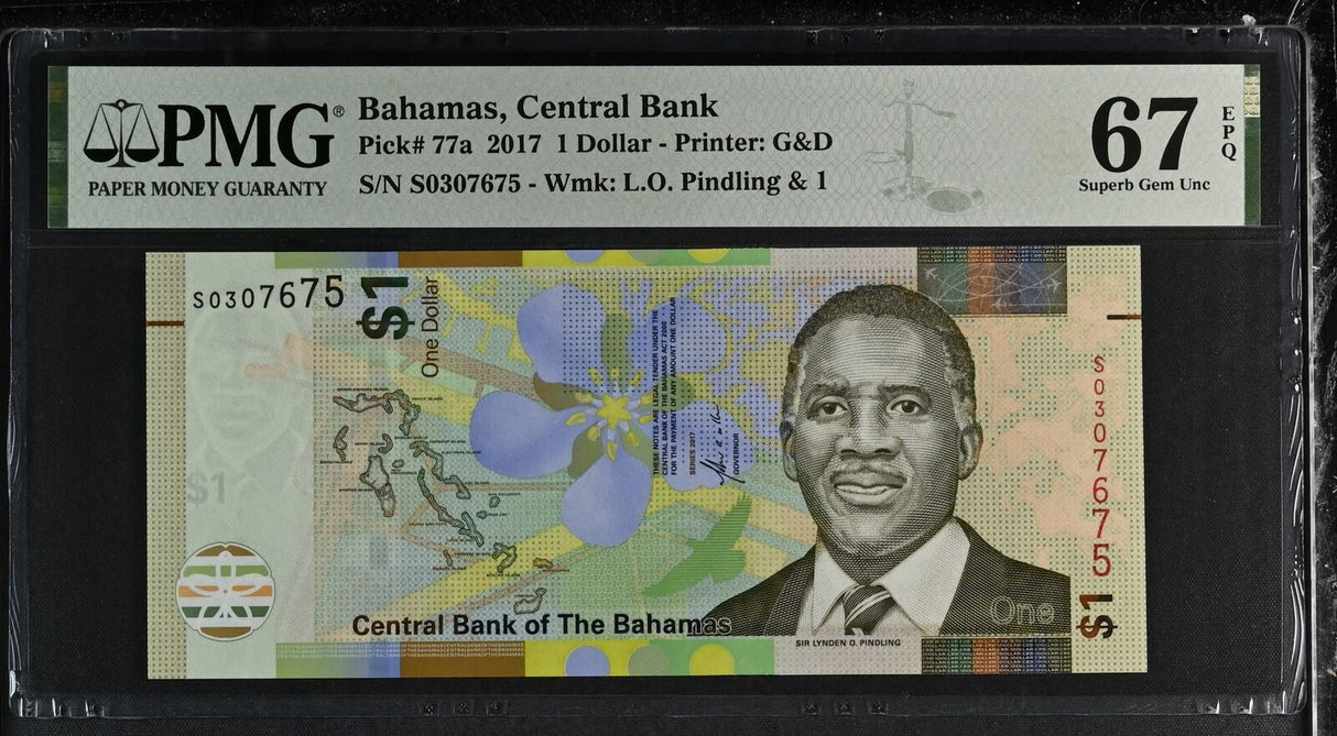 Bahamas 1 Dollar 2017 P 77 a G&D Superb Gem UNC PMG 67 EPQ