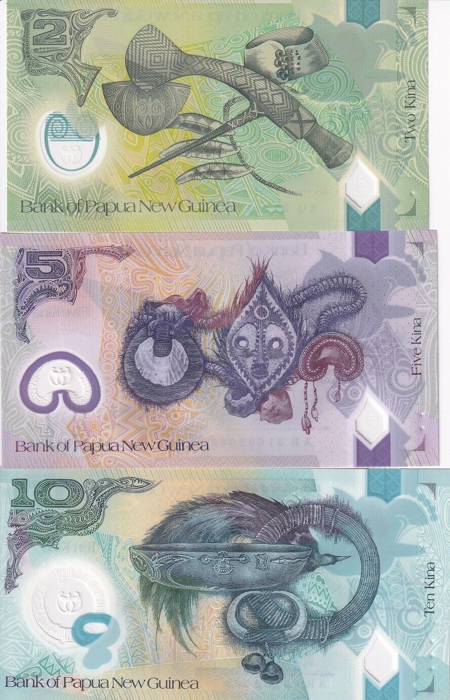 Papua New Guinea Set 3 PCS 2 5 10 KINA 2019-2023 P 50 51 52 UNC