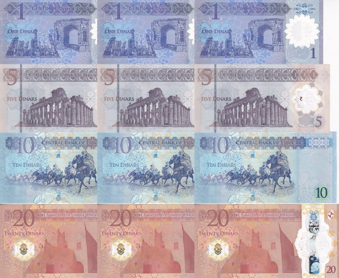 Libya Set 4 X LOT 3 = 12 UNC 1 5 10 20 Dinar 2019 2025 P 85 P NEW Polymer
