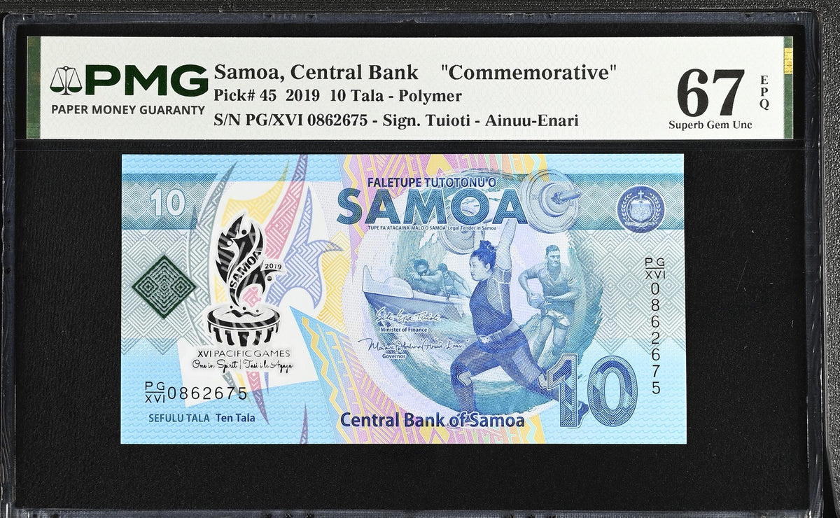 Samoa 10 Tala 2019 Polymer P 45 Commemorative Superb Gem UNC PMG 67 EPQ