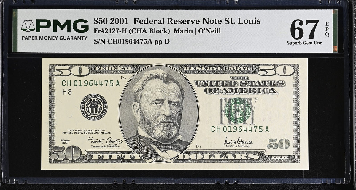 United States 50 Dollars USA 2001 P 513 H St.Louis Superb Gem UNC PMG 67 EPQ Top