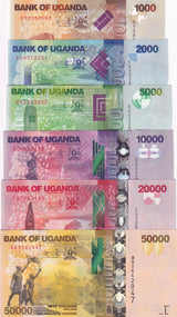 Uganda SET 5 UNC 1000 2000 5000 10000 20000 50000 Shillings 2024 P 50-54