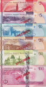 Tonga Set 6 UNC 2 5 10 20 50 100 Pa'anga ND 2015 P 44 45 46 47 48 49 SPECIMEN