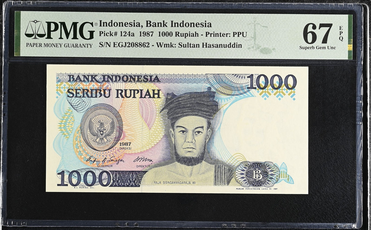 Indonesia 1000 Rupiah 1987 P 124 a Superb Gem UNC PMG 67 EPQ