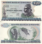 Zimbabwe 20 Dollars 1994 P 4 d UNC , Chiremba balancing rock formation